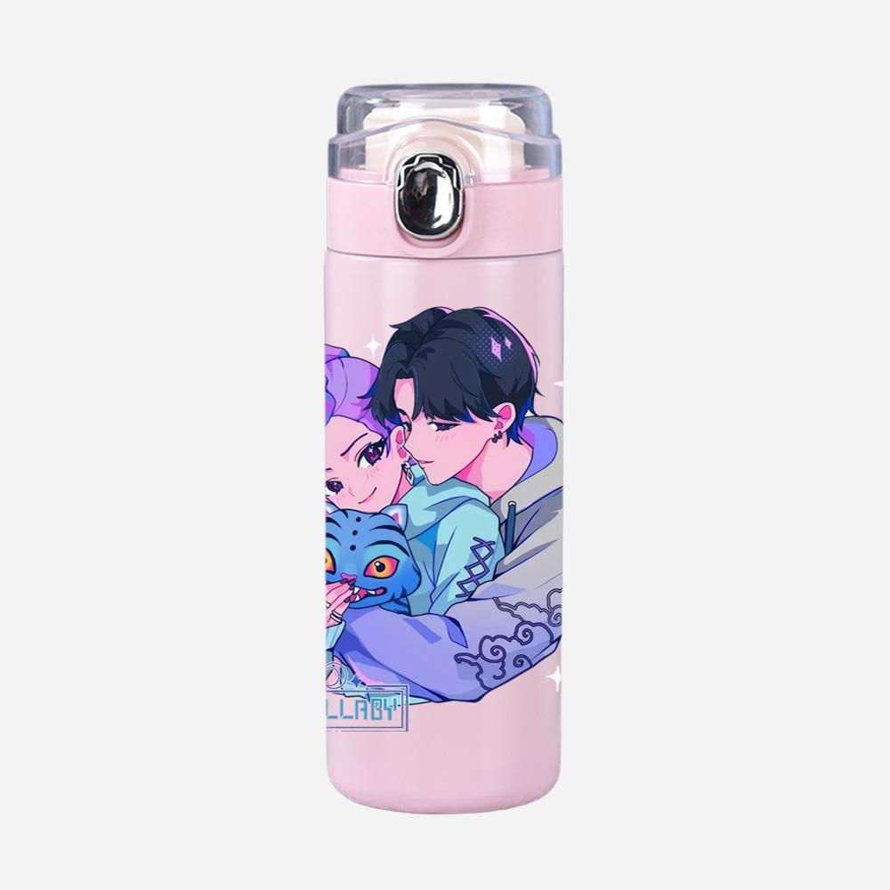 New Anime K-Pop Demon Hunters Printed 400Ml Water Bottle Thermos Cup Portable Stainless Steel Leak Proof Camping Water Cup Kid Gifts