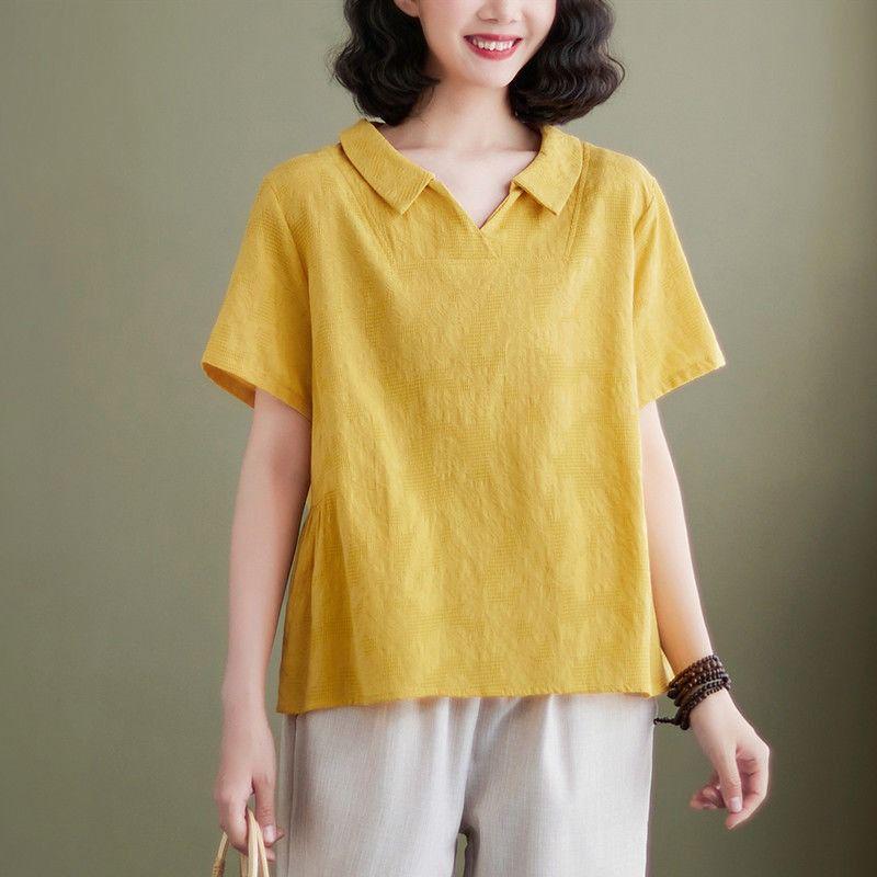 

Plus Size Summer Cotton Linen Suit for Middle-Aged Women – Stylish Short Sleeve Two-Piece Set M (45-57.5 kg)