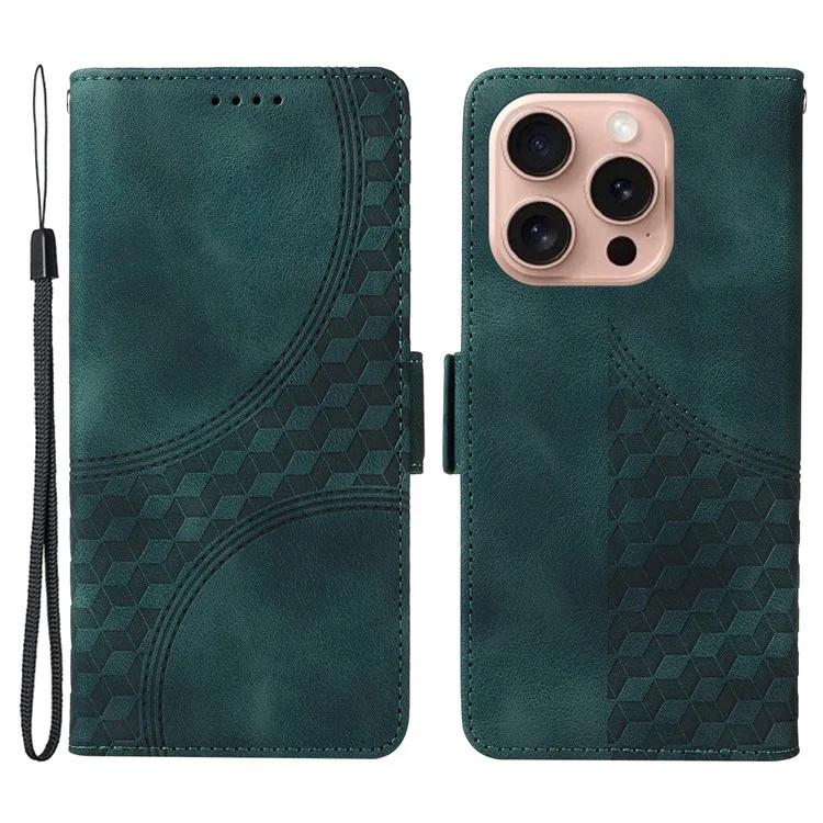 

For iPhone 16 Pro Case Rhombus Starry Leather Wallet Flip Phone Cover - Green