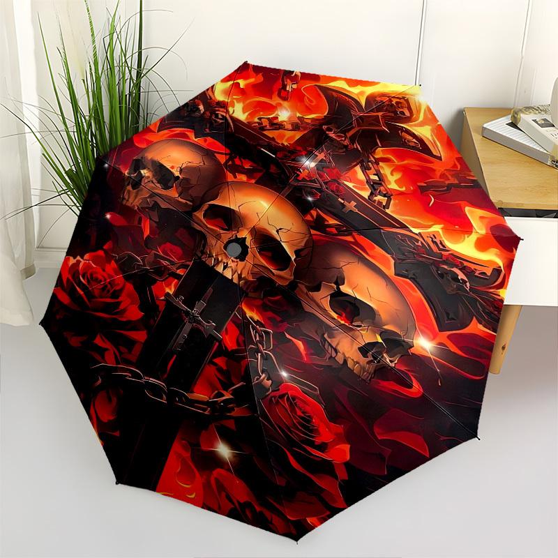 

Skulls, Flames- Automatic umbrella,Suitable for Men and Women, Outdoor Accessories, Suitable for Birthdays 0987b