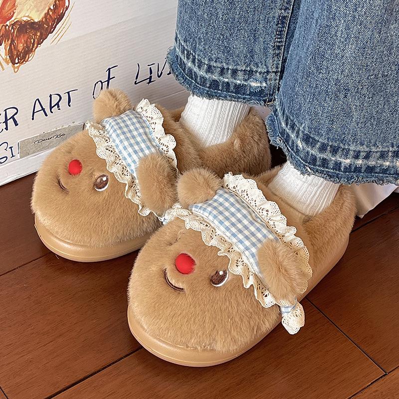 Bär Baumwollpantoffeln Damen Herbst und Winter neu Indoor Zuhause Dicke Sohle Plüsch Warm Niedlich Cartoon Baumwolle Mop