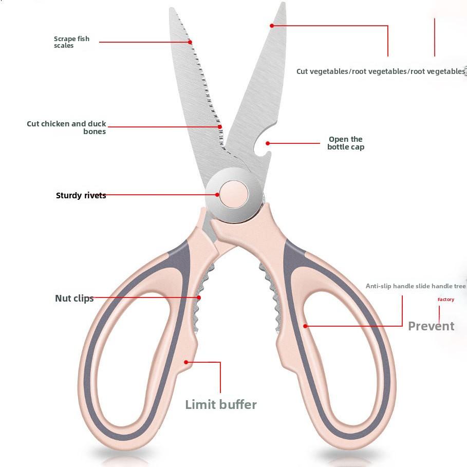 Kitchen Scissors Multifunctional Stainless Steel Thickened Scissors Household Pink Panda Scissors