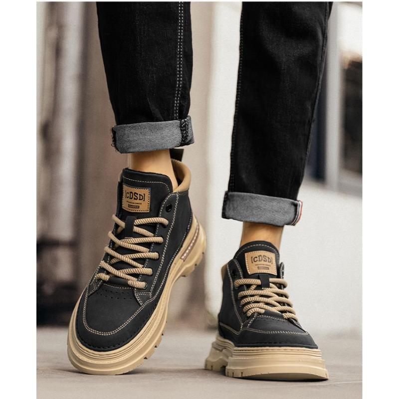 Martin Boots, Fleece-lined Thickened Warm Men's High-top Leather Shoes, Thick-sole Outdoor Snow Boots.