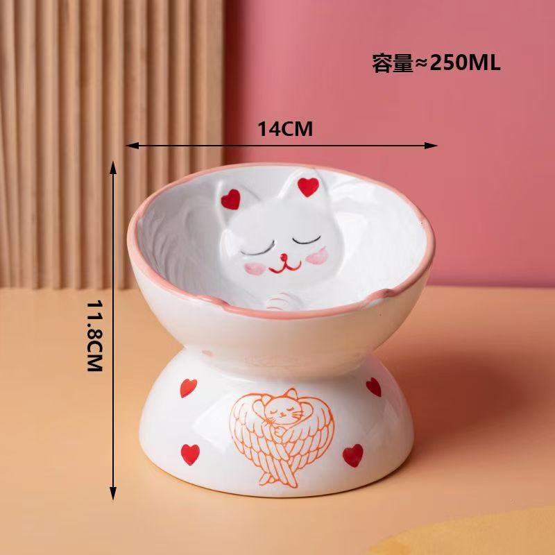 Cute Ceramic Cat Bowl,Tall Neck Protection,Anti-knock,Leak-proof Oblique Mouth,Anti-black Chin Cat Dog Food Basin,Pet Supplies