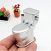 Puppenhaus Toilettenspülgeräusch Miniatur Klappdeckel Badezimmerzubehör Silber
