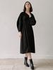 AVANT-G Waist Strap Volume Sleeve Dress - Black