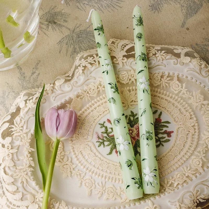 2PCS/Box Printed Long Candle European-Style Romantic Candlelight Dinner Wedding Festival Marriage Decoration Smokeless Candle