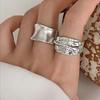 European & American Metal Texture Ring Set: Smooth, Exaggerated Geometric Open Rings for Women