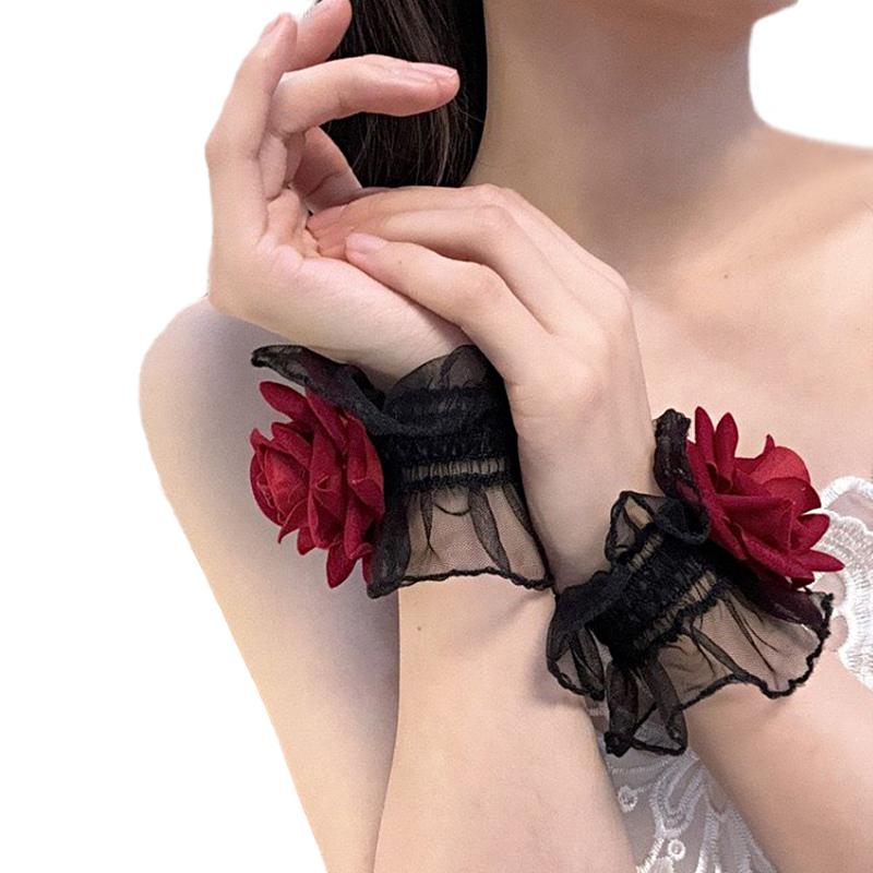 1 Pair Lace Sleeves False Sleeve  Horn Cuffs Cuff Stretch Bracelet Lolita Wrist Cuffs