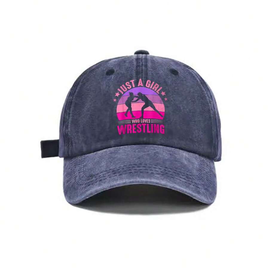 Washed Baseball Cap Unisex Adjustable Back Strap Graphic Print Just A Girl Who Loves Wrestling Casual Sports Hat For Adults