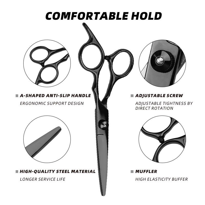 Black Steel Hairdressing Scissors Set: Stainless Steel Flat & Thinning Blades for Home and Professional Use