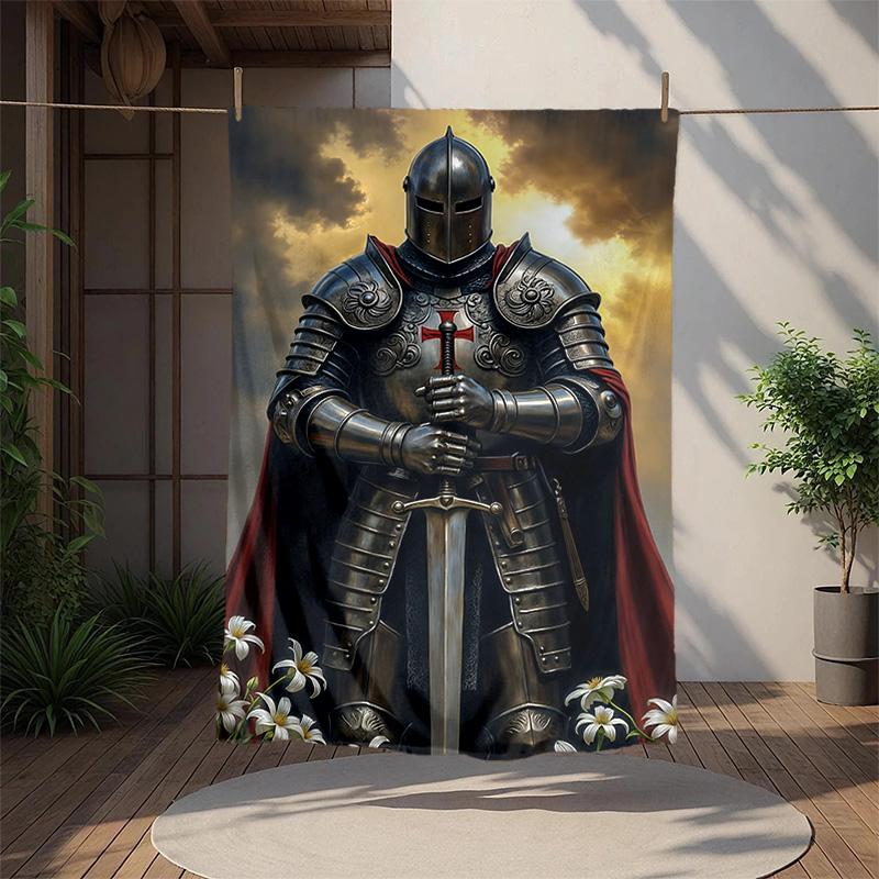 Cross Templars Knight Flannel Blanket Soft Warm All-Season Throw, Design for Camping, Car Travel, Hiking Sofa, Bed, Office Perfect Gift for Parties