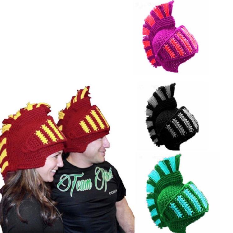 Crochet Knit Beanie Hat Roman Cosplay Gladiator Knight Helmet Windproof Mask Cap
