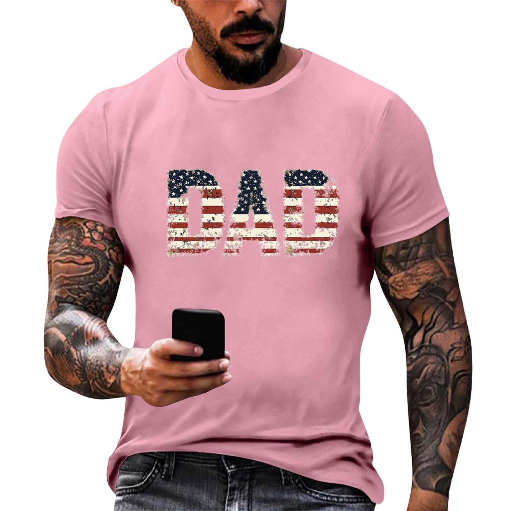Men's Loose Fit Short Sleeve T Shirt Dad Flag Print Casual Summer Daily Wear Comfortable Lightweight Top