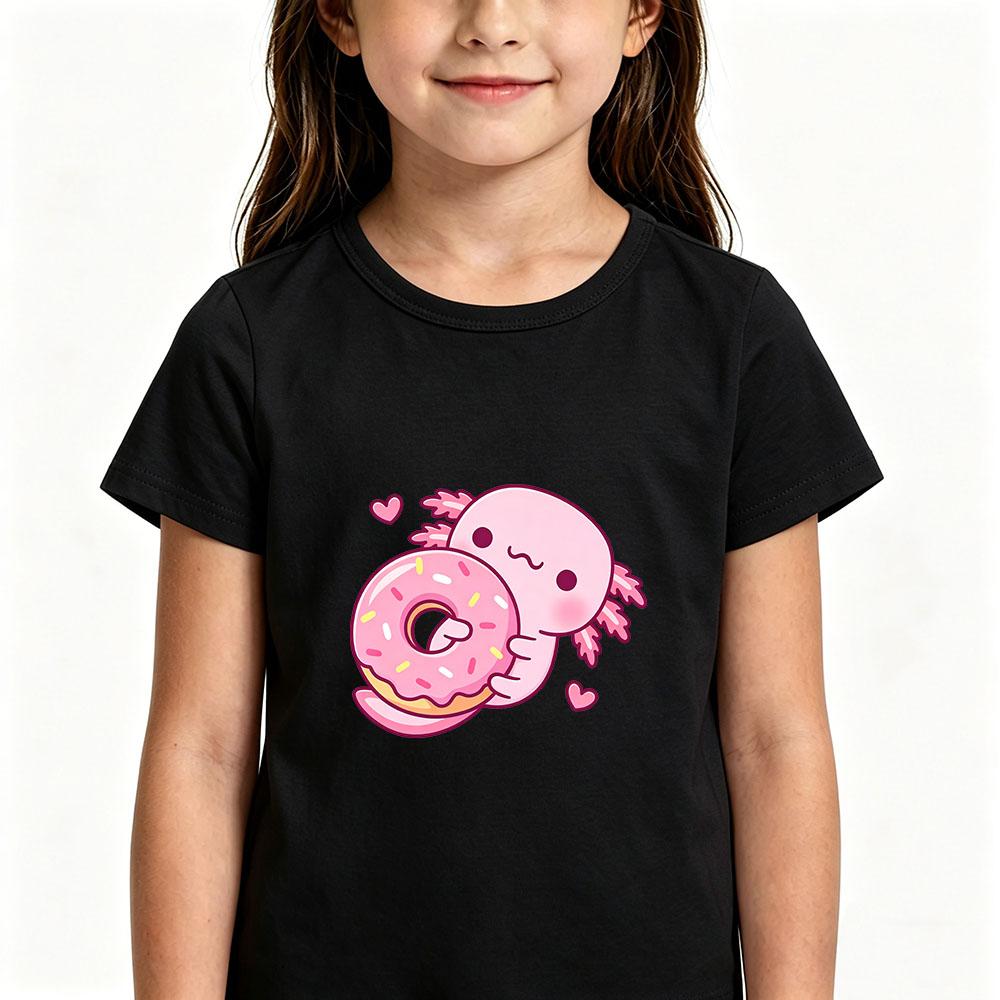 Cute Pink Axolotl Children's T-shirt Cartoon Print 100 %Cotton Tees Streetwear Boys Girls Short Sleeve Casual Kids Top Summer
