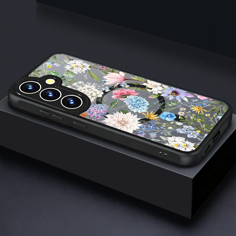 For Samsung S26 Ultra Case Vintage Floral Pattern Case Magnetic For Magsafe Rugged Bumper Cover For Galaxy S25 Edge S24 Plus S23 FE S22