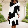 Women Plus Size Round Neck Long Sleeve White Floral Printed A Line Dress