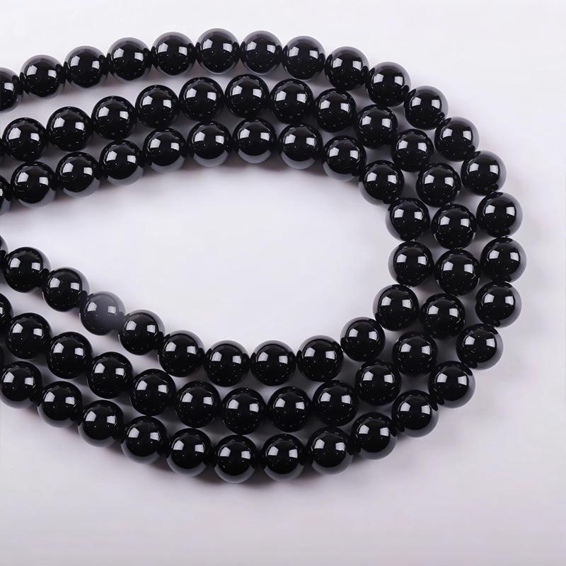 Natural Black Agate Beads for DIY Bracelet Jewelry - Round Spacer Beads