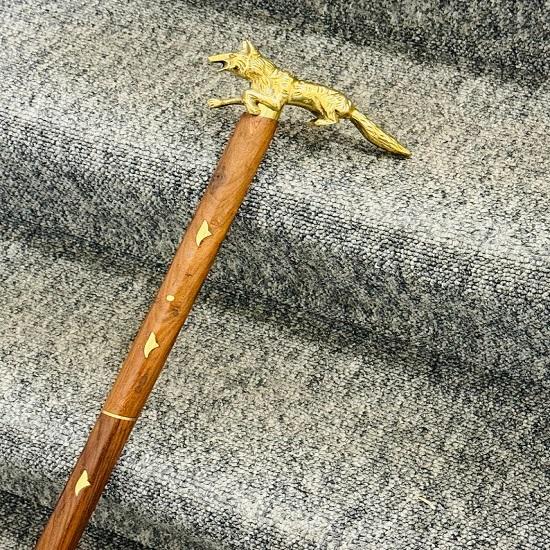 Brass Handle Sticks Fox Collectible Wooden Walking Stick Cane