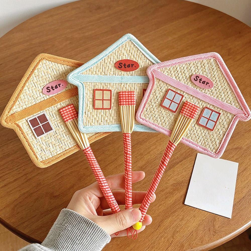 Cute Hand-Woven Fan House Design Decorative Handheld Fans Compact Cattail Fan Home Decor