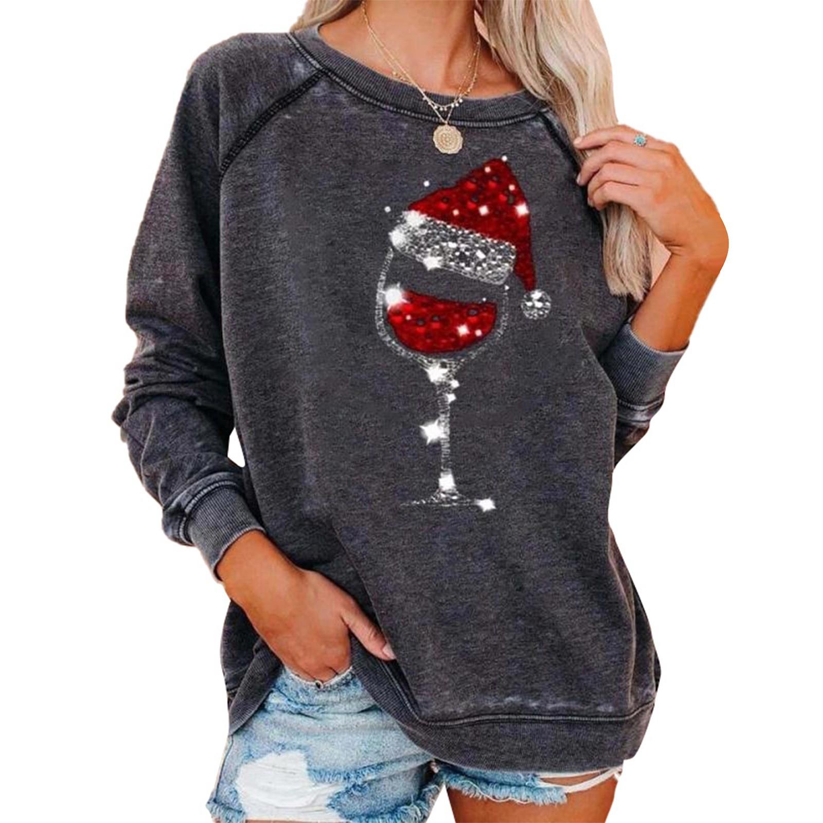 

Модные женские повседневные свободные топы с длинным рукавом и круглым вырезом с принтом для отдыха XL