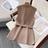 Women's Sleeveless Blazer Vest Button Lapel Collar Work Jacket Fall Casual Long Dressy Coat with Belt