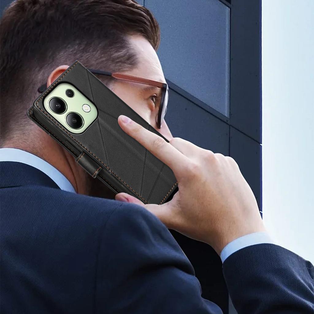 DF-06 For Xiaomi Redmi Note 13 4G Leather Case Line Imprinted Folio Cover