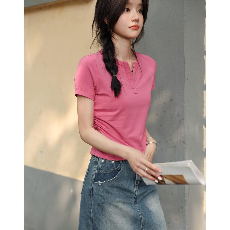 Demana Women's Summer V-Neck Pleated T-Shirt