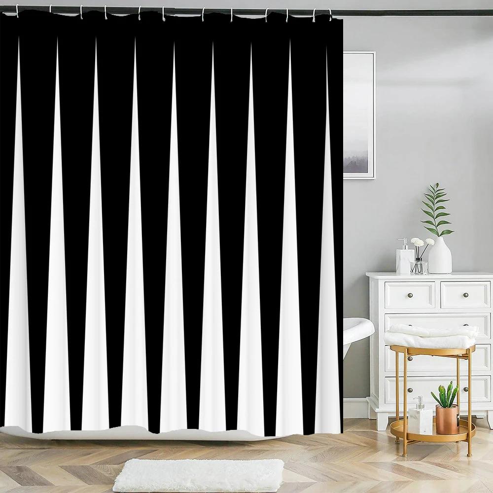 

Black White Stripes Pattern Texture Shower Curtains Geometry Bathroom Waterproof Polyester Bath Curtain Home Decor With Hooks W90xH180cm