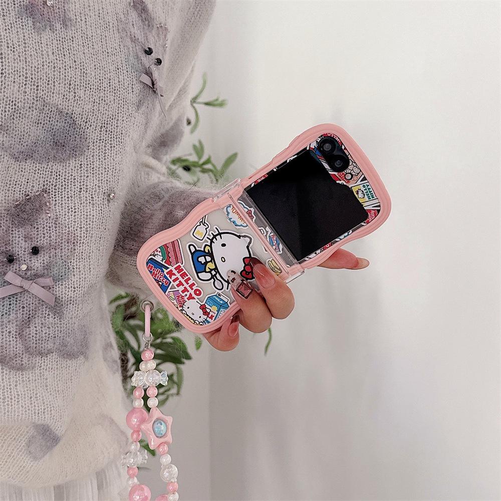 Hello Kitty Soft PC Protective Case with Lanyard for Samsung Galaxy Z Flip Series
