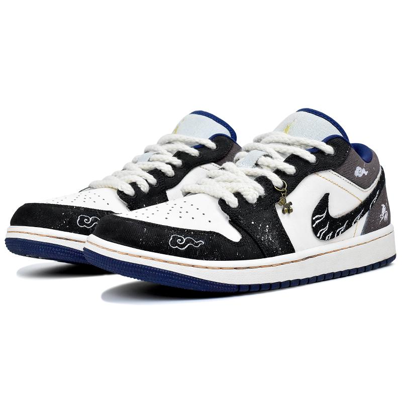 Jordan Air Jordan 1 Abrasion Resistant Low Top Vintage Basketball Shoes Men's Black White IH0648-141(Team96-S-BOX)
