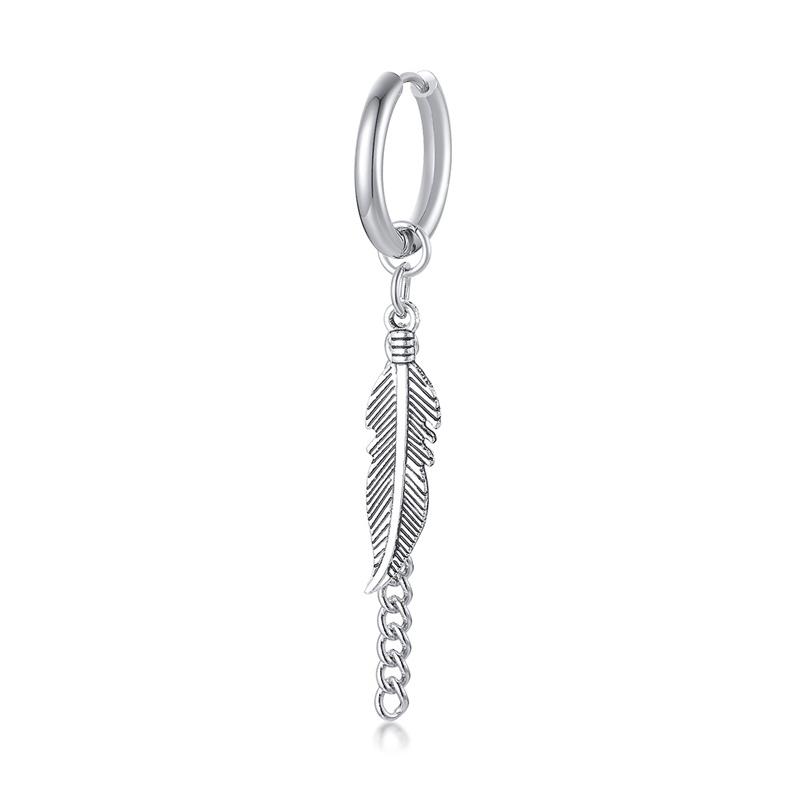 Vnox 1 Stück/Paar Feder Blatt Hängeohrringe für Damen Herren Schmuck, Edelstahl Gliederkette Tropfen Punk Ohrclip Accessoire
