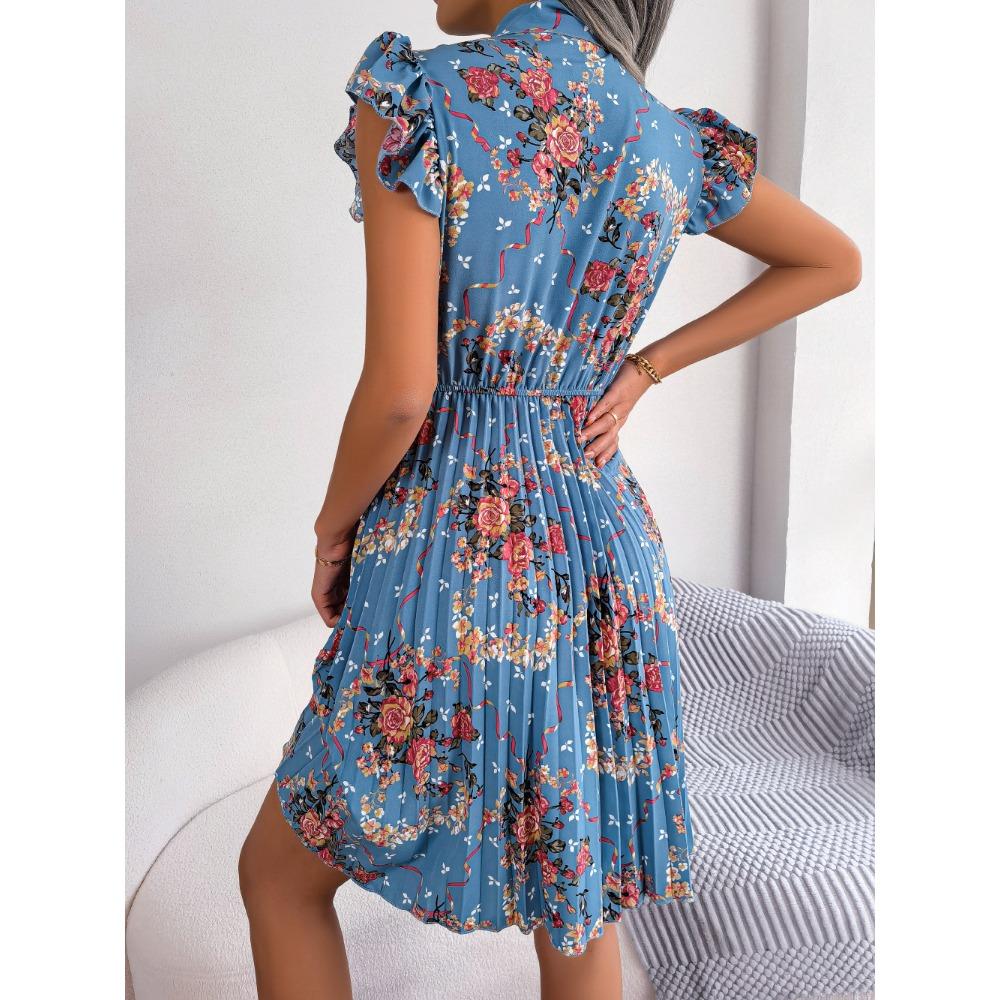 Spring and Summer Temperament Flower Tie Waist Large Swing Pleated Skirt Ladies Fashion Dress Loose Medium Long Skirt