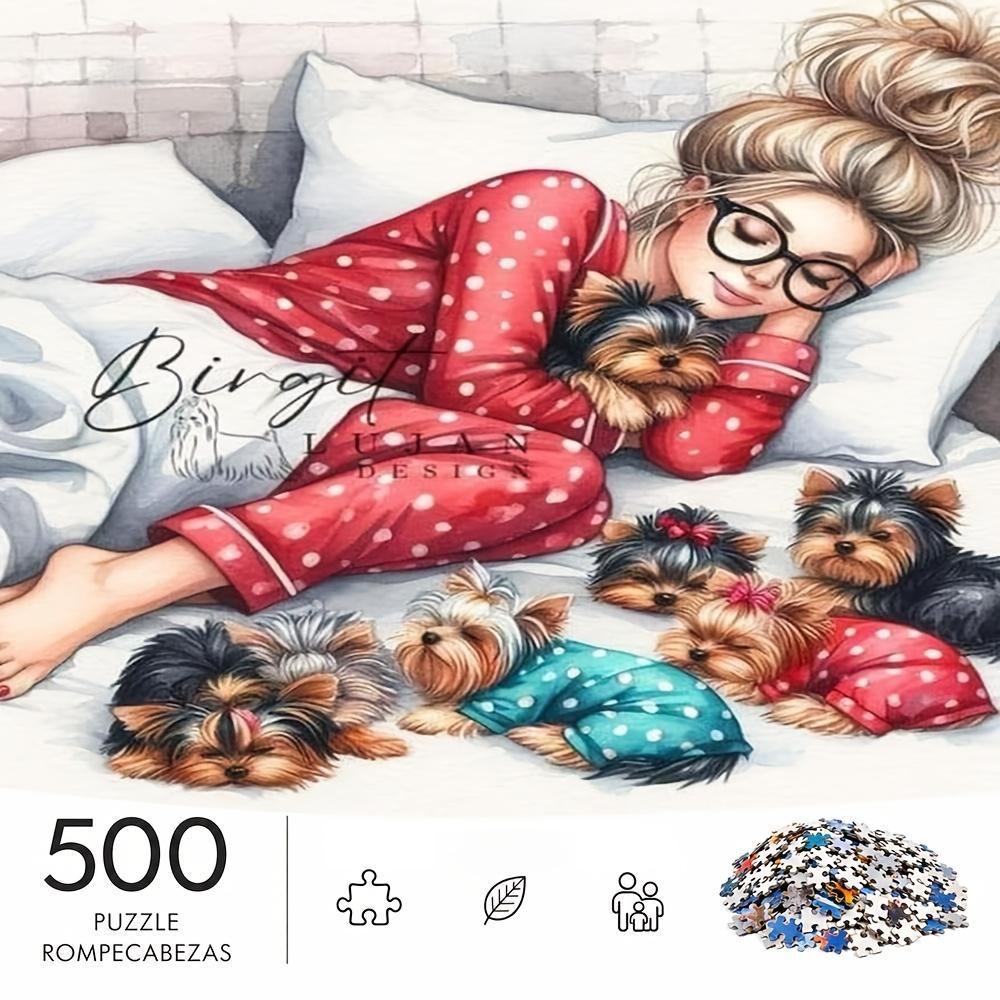 500pcs Puzzle Game - Exercise Endurance and Logical Thinking - Exquisite Jigsaw Puzzle - (Five Adorable Yorkshire Terriers Lying by the Bed with a Yor