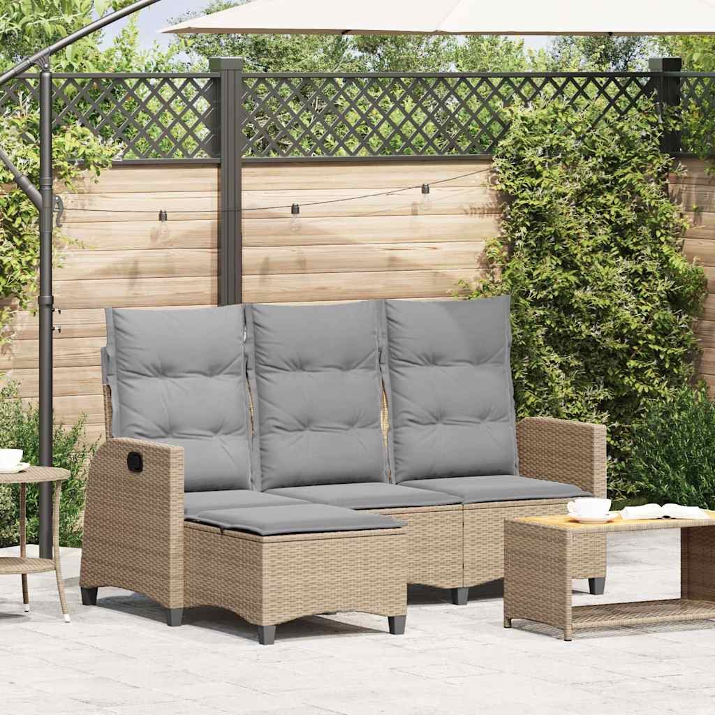 Garden Sofa with Reclining Function L Shaped Beige Poly Rattan