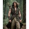 Men's Hooded Sleeveless Tunic Renaissance Robe Viking Sleeveless Vest