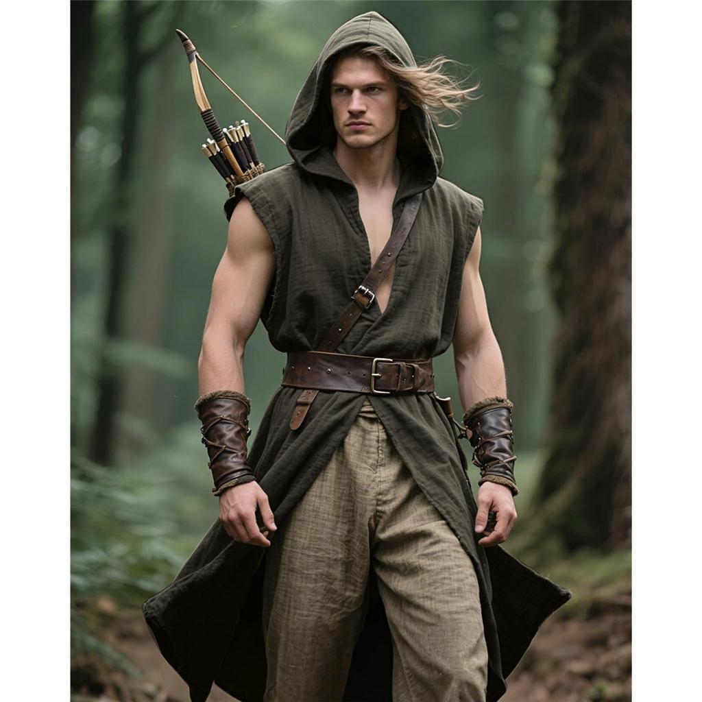 Men's Hooded Sleeveless Tunic Renaissance Robe Viking Sleeveless Vest