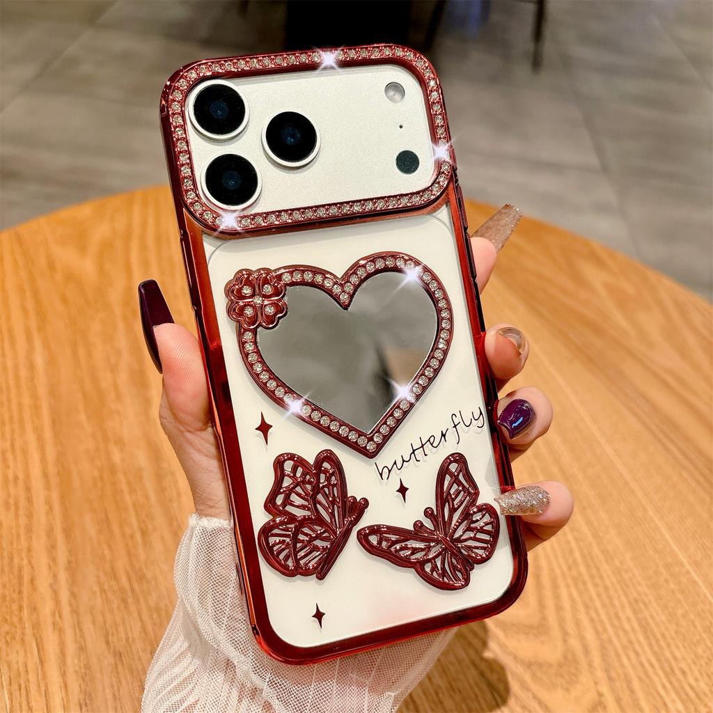 Beautiful Love Mirror Butterfly Shining Protector Colorful Phone Case for iPhone 17 Air 16 15 14 13 12 11 Pro Max Plus Cover