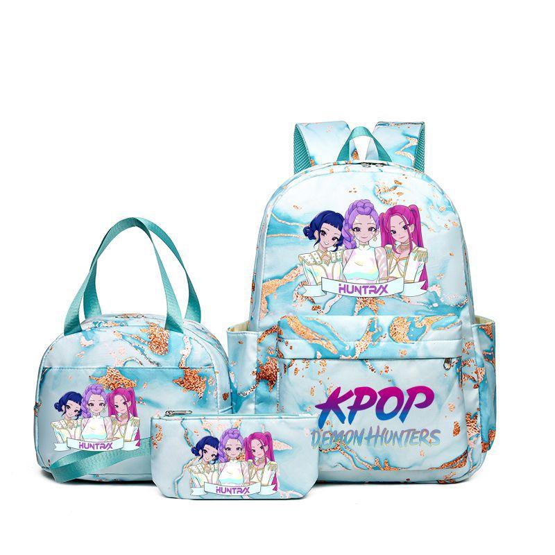 Neuer K-Pop Hexenjäger Aufdruck Schüler Schultasche Rucksack Umhänge Federmäppchen Dreiteiliges Set