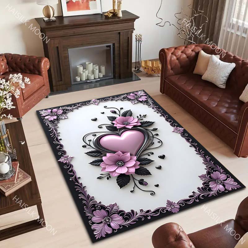 

Beautiful Gothic Romantic Style Heart Art Pattern Carpet Living Room Bedroom Sofa Home Decor Non-slip Floor Mat Gift for Family 40x60cm (16x24in)