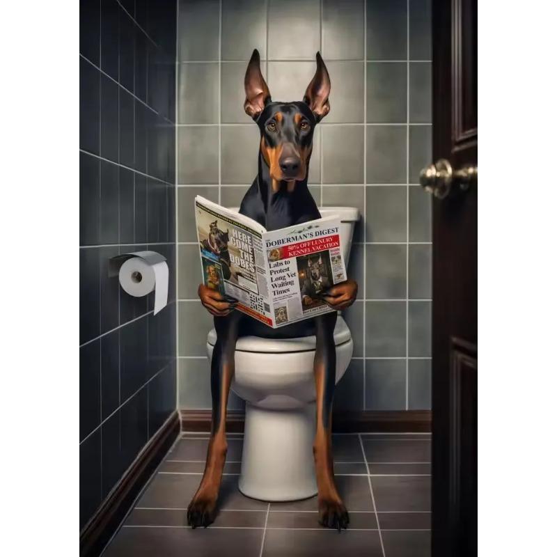 Canvas Print Wall Art for Pet Lovers,for Home Decor Bedroom,Kitchen,Living Room,Bathroom, Hotel 1pc Playful Dachshund On Toilet