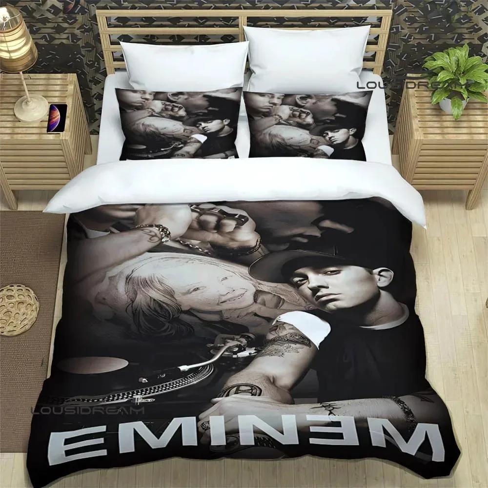 Eminem Hip-hop Sångare Tryck Sängkläder Set Utsökt Sängutrustningsset Påslakan Täcke Set Sängklädesset Lyxig Födelsedagspresent
