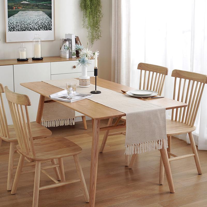 Simple Table Runner Solid Color Handmade Tassled Cotton Linen Table Runner Household Tea Table Flag