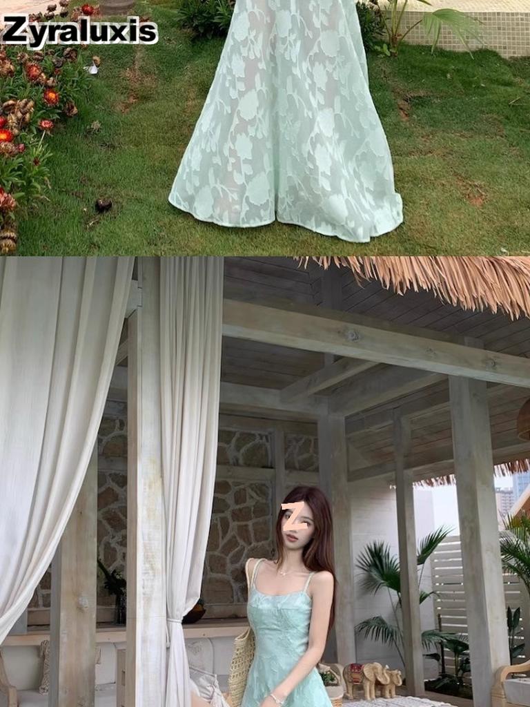 Summer New French Fresh Sweet Strappy Dress for Women Beach Vacation Outfit High Waist Midi Skirt