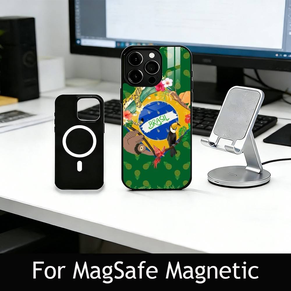 

B-Brazil B-Brazilian Flag Phone Case For iPhone17,16,15,14,13,12,11 Plus,Pro Magnetic For Magsafe Wireless Charging iPhone11