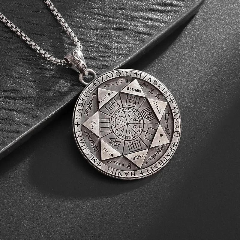 Sieben Engel Magischer Kreis Salomons Siegel Amulett Halskette Anhänger Herren Punk Retro Glücksbringer Schmuck