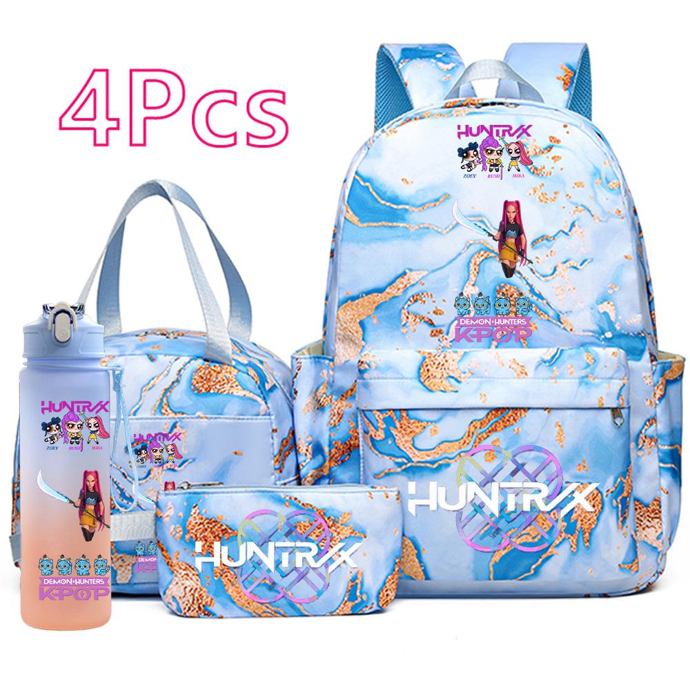 

4Pcs/set Anime Demon Hunters Printed Backpack Handbag Pencil Case with 750Ml Water Bottler for Teenager Boy Girl Large Capacity Schoolbag