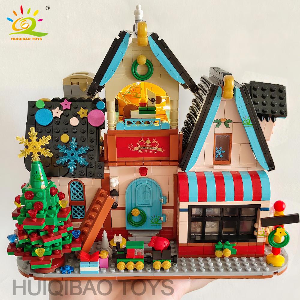 Non-Toxic 1377Pcs City Christmas House Moc Model Building Blocks Diy Santa Claus Decorative Construction Bricks Toys Adult Gift