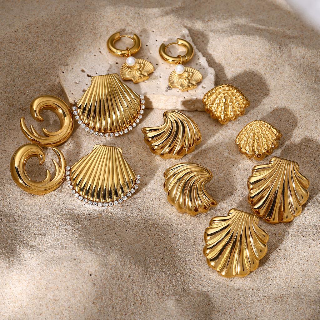 Summer new shell series stainless steel earrings ins Internet celebrities with the same beach wind premium titanium steel earrings
