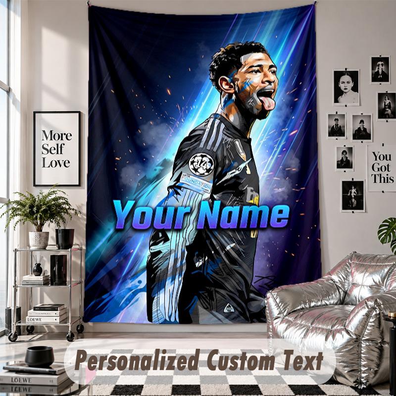Wall Hanging Tapestry With Custom Name & Text, Jude Bellingham Decorative Tapestry For Bedroom